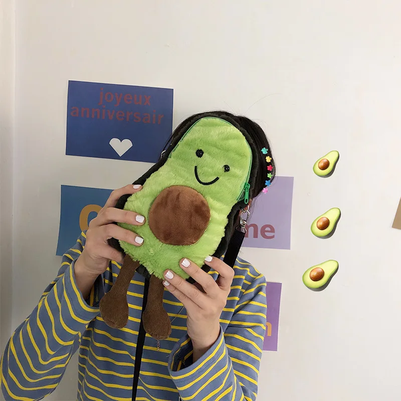 

South Korea Super Fire INS Avocado Shoulder Bag Cute GIRL'S Heart Plush Ugly Adorable Doll Shoulder Bag Purse