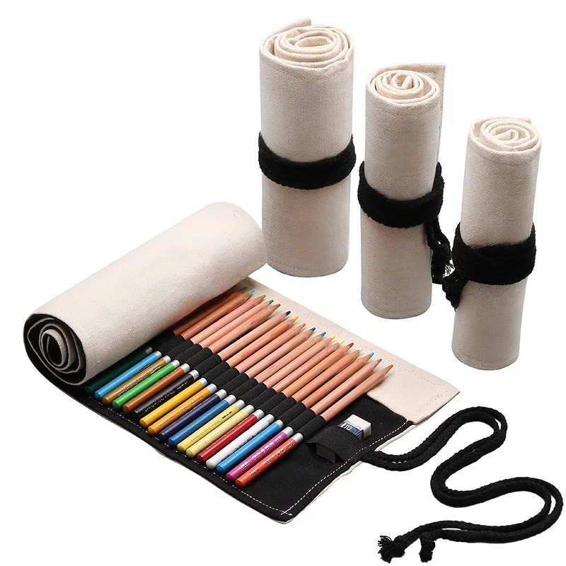 Solid color handmade canvas colored pencil curtain drawing special storage bag large capacity men's and women's roll pen bag