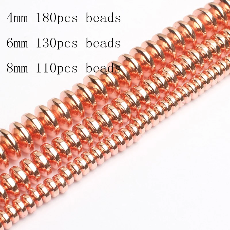 Natural Stone Hematite Round Beads in Gold & Silver Tones for Jewelry Making - 15'' Strand