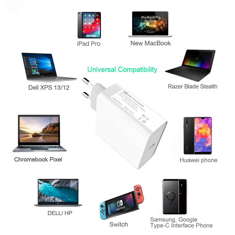 Адаптер питания USB C PD/QC3.0 65 Вт/60 Вт/45 Вт/30 Вт для планшетов/MacBook/iPad/xiaomi/Samsung