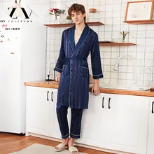 ZOLEEVON, осенние мужские пижамы, шелковые халаты, комплект из 2 предметов, пижама с длинными рукавами, брюки