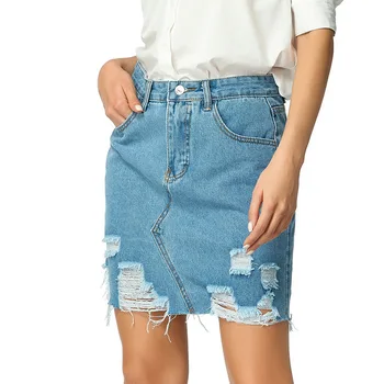 

Women's Skirts Pencil Straight Denim Hole Front Pockets Empire Solid High Waist Above Knee Mini Preppy Casual Sweet Skirt