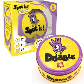 Dobble Spot It Toy Iron Box 55 Cards Sport Fun Family Animals Jr Hip Kids Board Game Gift Holidays Camping 123 Tin Gift Box 1