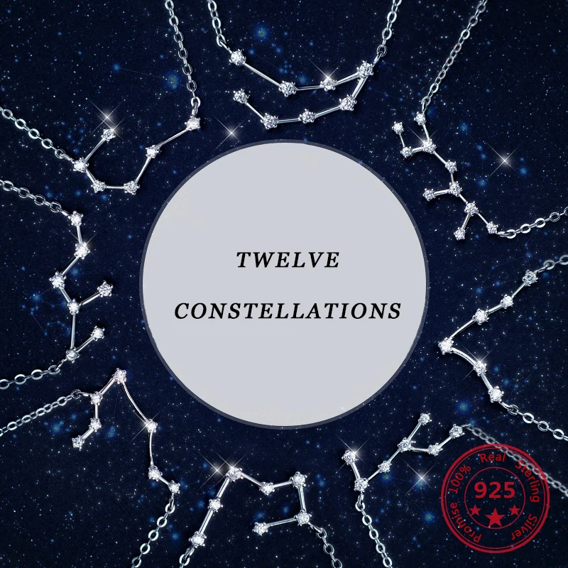 New Design 12 Constellations 925 Sterling Silver Fashion Zircon Women's Necklaces Gorgeous Jewelry Clavicular Chain