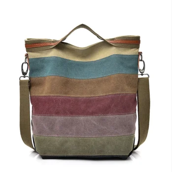 

2020 casual women's bag simple literary canvas shoulder bag messenger bag large capacity multi-layer stitching canvas bag