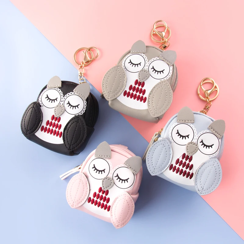 Korea Cute Cartoon Owl Zipper Leather Bag Key Coin Card Soft Small Purse Girl Boy Couple Airpod Storage Stationery Travel Gift 2