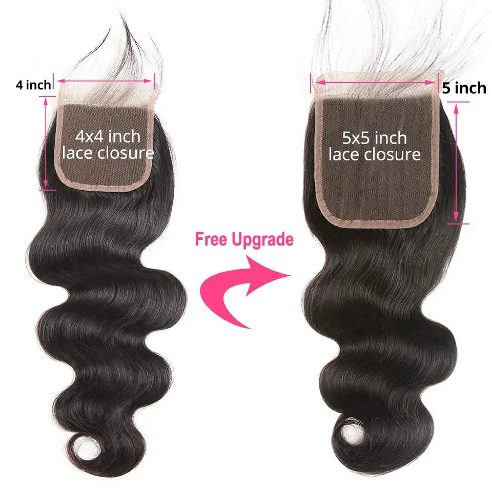 Body Wave Bundles With 5x5 Closure Free/Middle/Three Part Peruvian Bundles With Closure Human Hair Bundles Remy Hair extensions