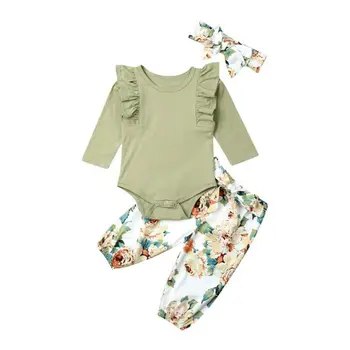 

Lovely Newborn Infant Baby Girl Clothing Floral Outfit Clothes Romper Tops+Pants+Headband Kids Girls Clothes Baby Fashion Set