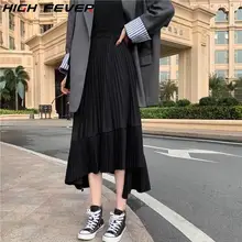 Высокая температура, новинка, Корейская версия, нестандартная плиссированная шифоновая юбка средней длины, Женская многослойная юбка с высокой талией