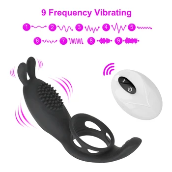 2 in 1 Vibrating Penis Ring Male Delay Ejaculation Remote Control Sex Toys for Couples G-Spot Clitoris Stimulation 9 Frequency 4
