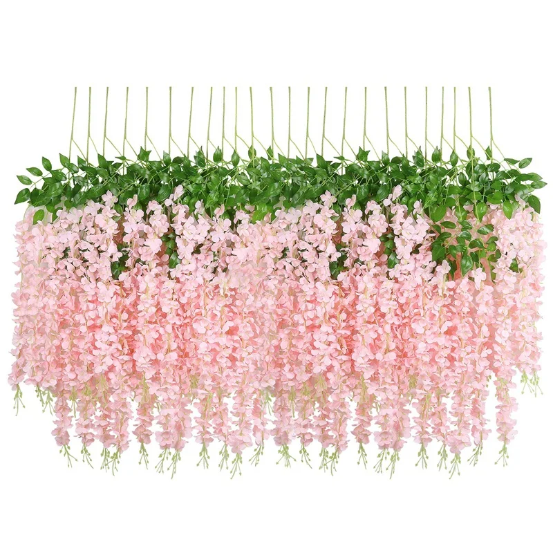 

24 Pack 3.6 Feet/Piece Artificial Fake Wisteria Vine Hanging Garland Silk Flowers String Home Party Wedding Decor Extra Long and