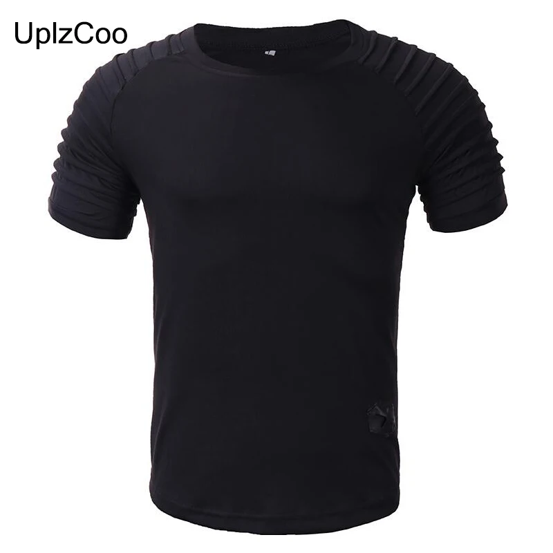 UplzCoo модная мужская летняя футболка с круглым вырезом футболка с коротким рукавом Хлопок Однотонная футболка Дышащий складной тренд мужские топы 5XL FM239