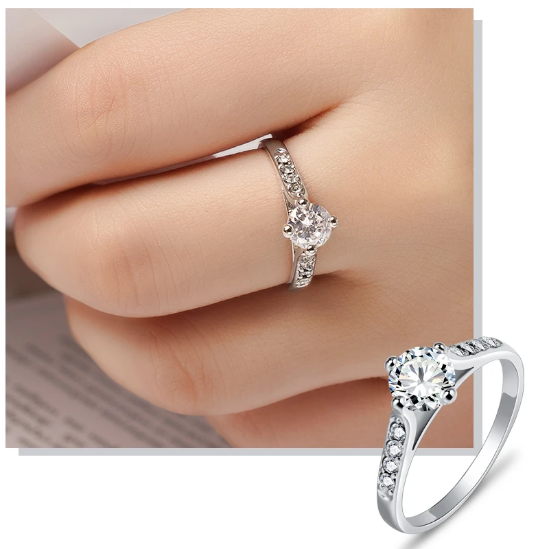 SHUANGR Fashion Crystal CZ Stone Wedding Engagement Rings for Couples Rose Gold Silver Color Ring women Jewelry gift | Украшения и