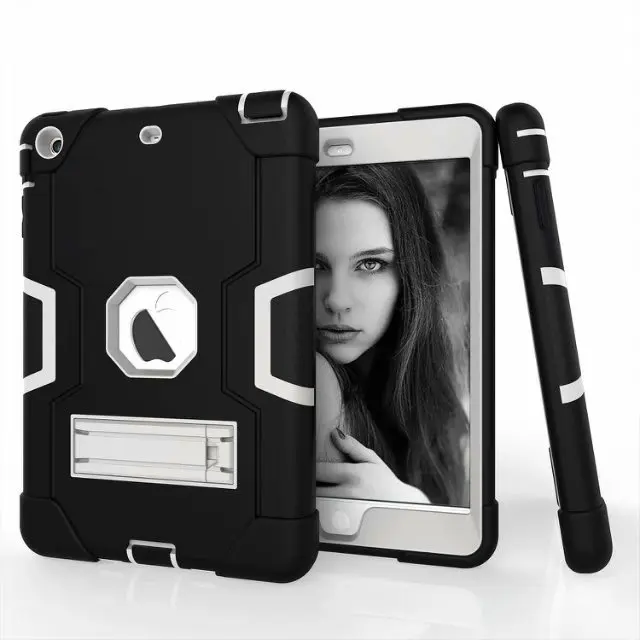 IBuyiWin сверхмощный защитный чехол(силикон+ ПК) для Ipad Mini 1 2 3 7," планшет Funda Capa чехол для детей+ пленка для экрана+ ручка - Цвет: black  gray