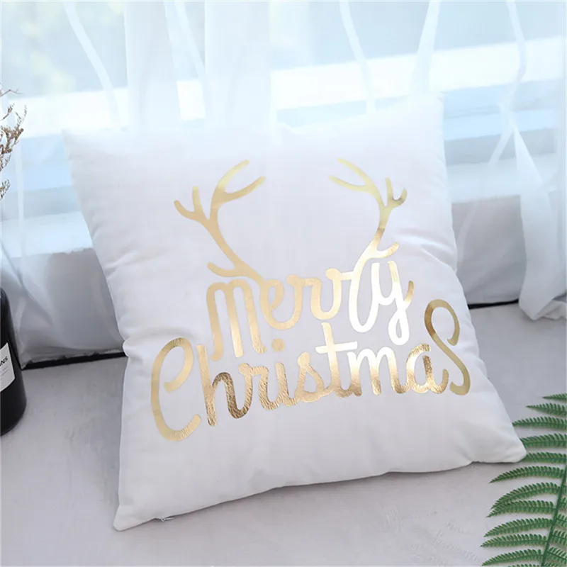 PC09207 Fuwatacchi Christmas Cushion Cover Black Gold Foil Merry Christmas Pillow Cover Deer Leaf for Home Chair Sofa Decorative Pillows - Цвет: PC09207