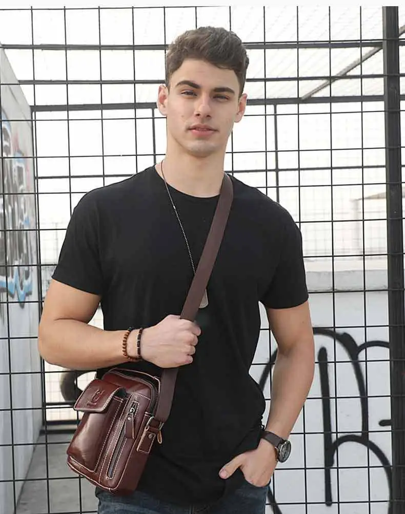 Genuine Leather Men's Crossbody Bag Vintage Cow Leather Man Messenger Bags Small Shoulder Bag for Male Casual Handbag