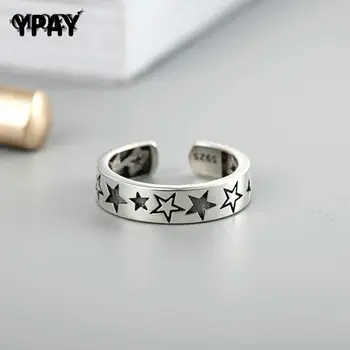 

YPAY 100% Real 925 Sterling Silver Rings for Women Lady Vintage Stars Open Adjustable Ring Fine Jewelry Christmas Gifts YMR384