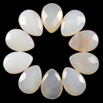 

10Pcs 21g Faceted Natural Gray Agates Teardrop CAB CABOCHON 17x12x6mm SH6341