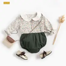 Детский комбинезон с длинными рукавами, осенне-зимняя одежда для малышей, комбинезон для малышей с цветочным рисунком, однобортный хлопковый комбинезон для новорожденных
