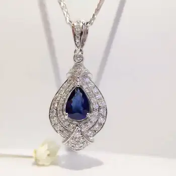 شراء0.68ct + 0.42ct 18K الذهب الأبيض الياقوت الطبيعي وقلادة قلادة الماس مطعمة 2017 وصول المصنع مباشرة غرامة مجوهرات