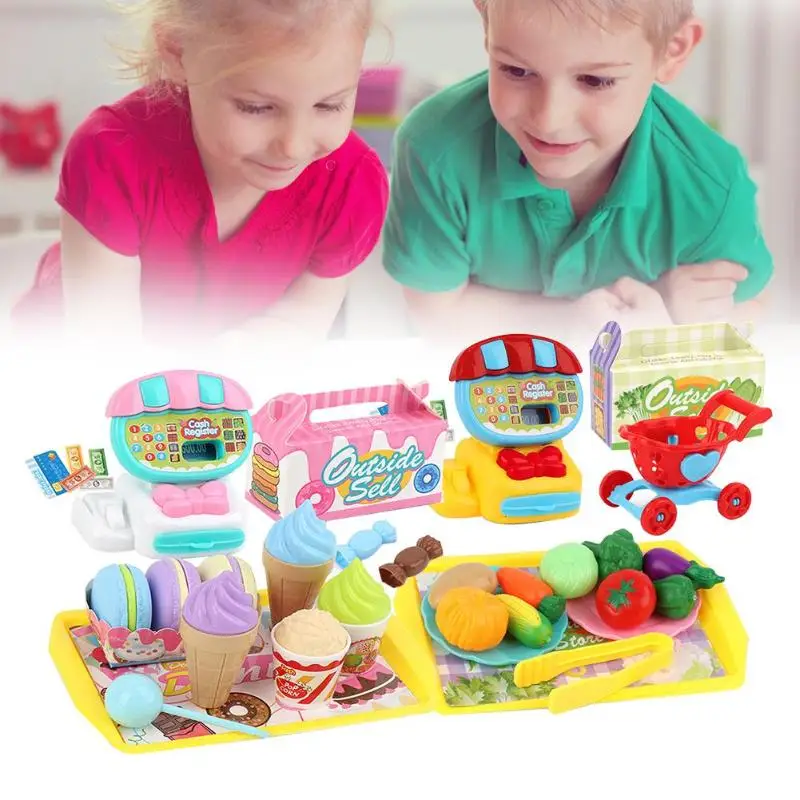 Детский мини-набор игрушек для супермаркетов отличный ABS пластик кассовый аппарат семья Десерт Фрукты корзина для покупок игрушка яркий цвет