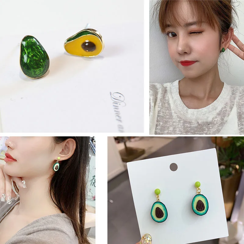 

SOHOT 925 Sterling Silver Cute Fruit Avocado Women Drop Earrings Green Trendy Summer Girl Charming Jewelry Brincos