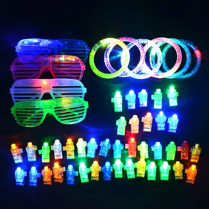 Uds de para fiestas, pulseras con luces de dedo, LED resplandeciente, paquete de juguetes niños, disfraces de Cosplay, Festival, Navidad, 50 gafas parpadeantes|Suministros luminosos para fiestas| -