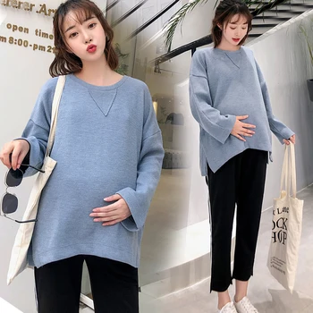 

9906# Pants FREE Autumn Thick Maternity Hoodies Plus Size Loose Shirts Clothes for Pregnant Women Fall Casual Pregnancy Tops