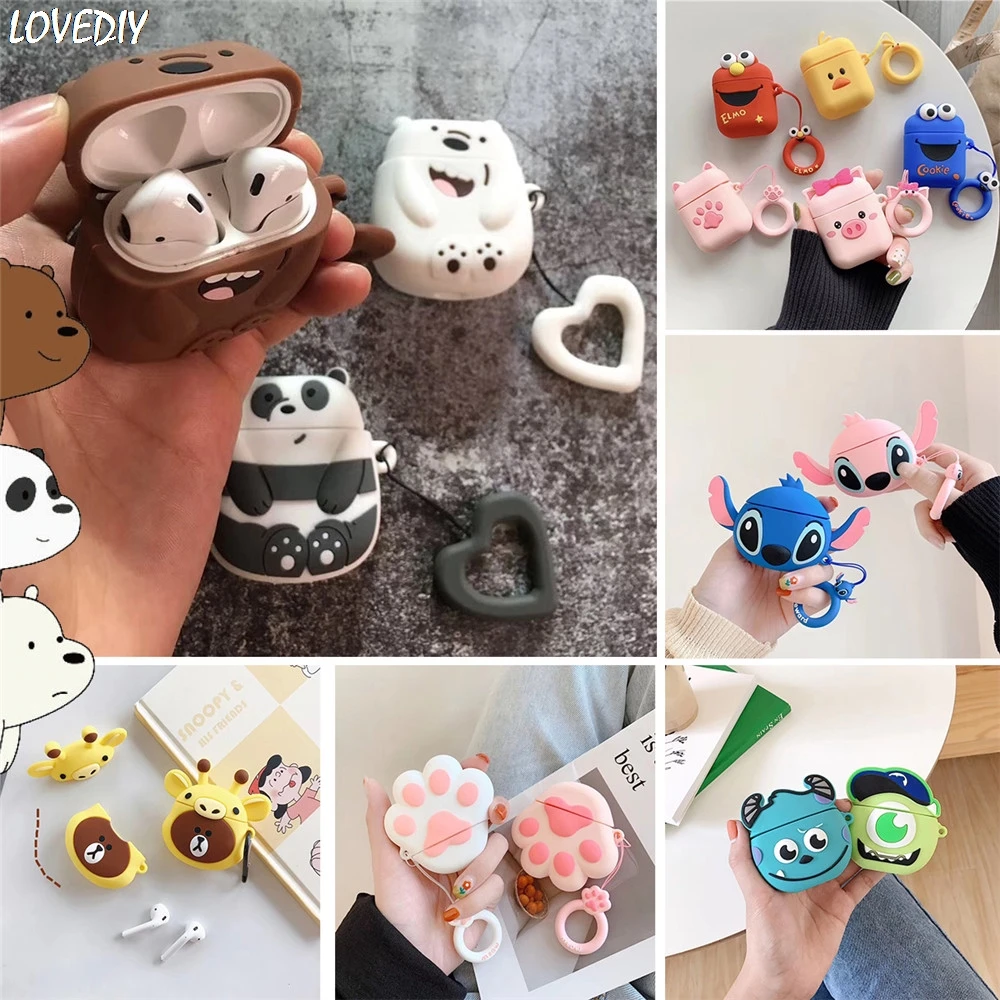 

Cartoon We Bare Bears Stitch Pooh Bear toy story Wireless Bluetooth Silicone Earphone For AirPods 1 2 Charging Headphones Box
