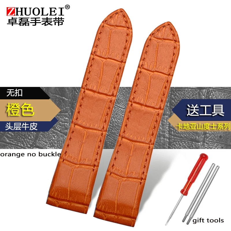 20MM 23MM Crocodile-pattern cowhide strap with butterfly buckle for Cartier Santos men's and women's leather strap - Цвет ремешка: orange no buckle