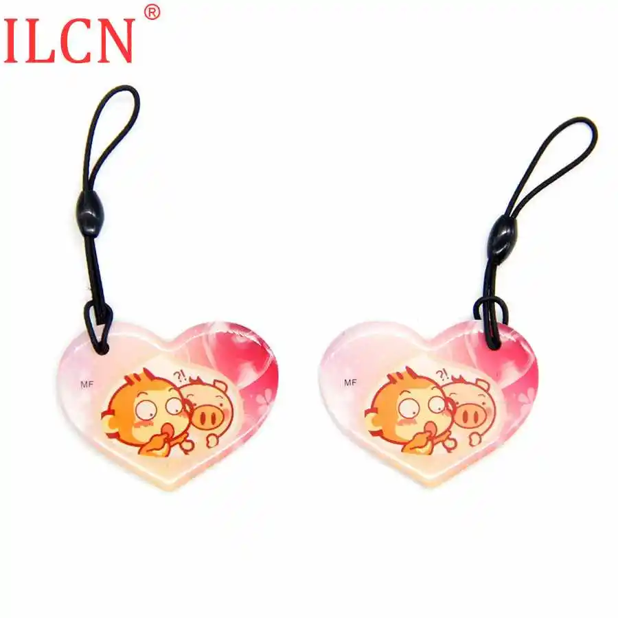 2pcs Random Color UID S50 1K 13,56 Mhz сменный мультяшный брелок любовь форма падение клей перезаписываемая IC карта для RFID Сменные метки стикер 1 шт - Цвет: 2pcs Random Color