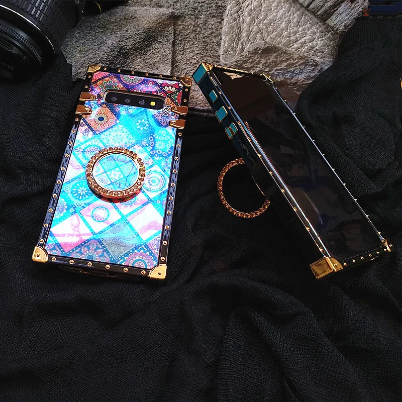 Blue Ray многоцветные сетки ромб дворцовые Цветы Чехол для samsung Note 10 8 9 Galaxy S10 S8 S9 Plus шикарная золотая заклепка квадратная крышка