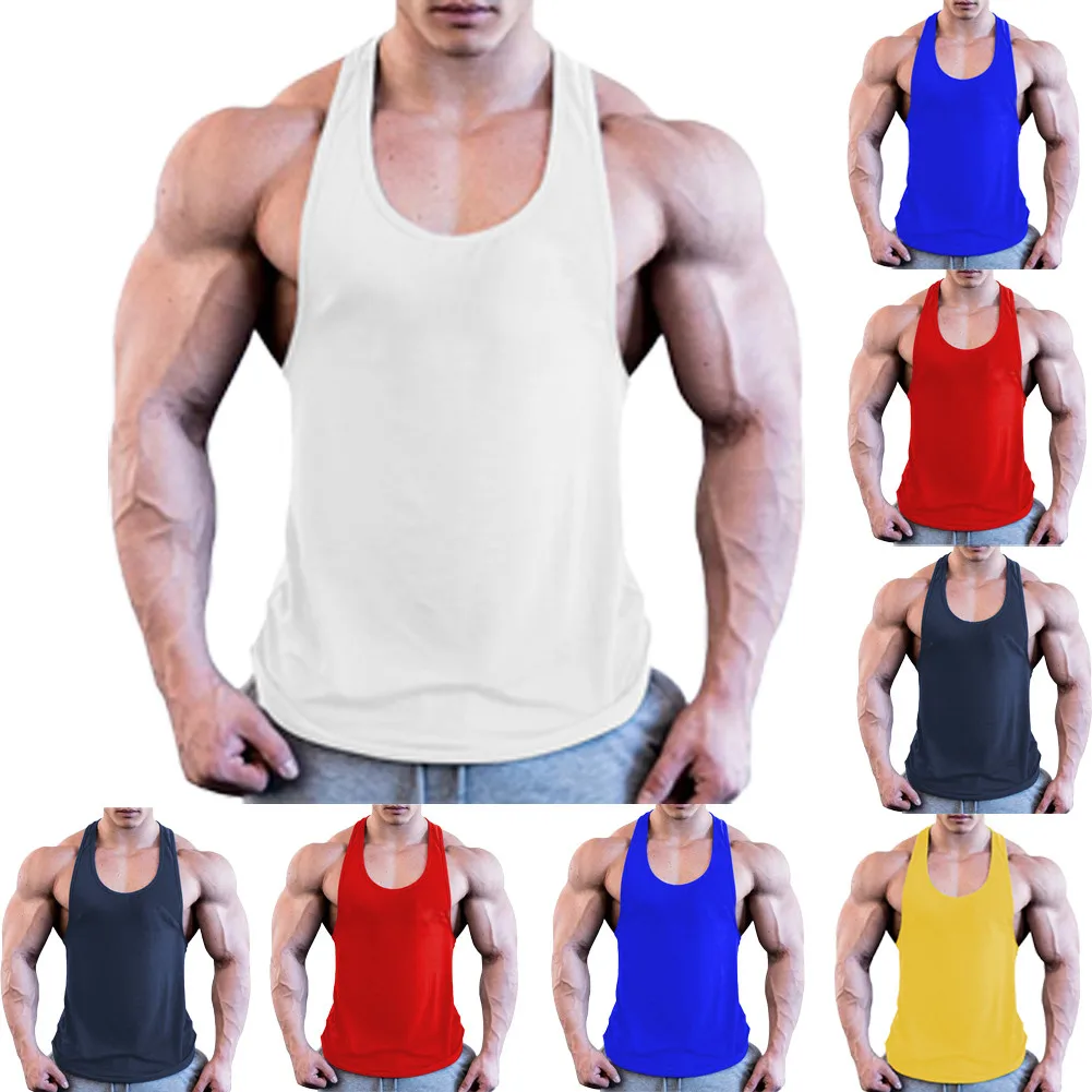 Summer Men Casual Sleeveless Loose Gym Muscle Shirt Tank Top Sports Bodybuilding Fitness Athletic Vest Singlets