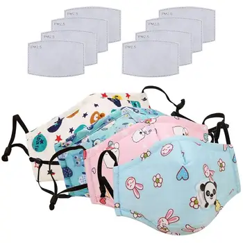 

4PCS Kid Washable Mouth Mask Dustproof Cute Cartoon PM 2.5 Filter Mask Breathable Mouth Cover with 8PCS Filter Pad Outdoor