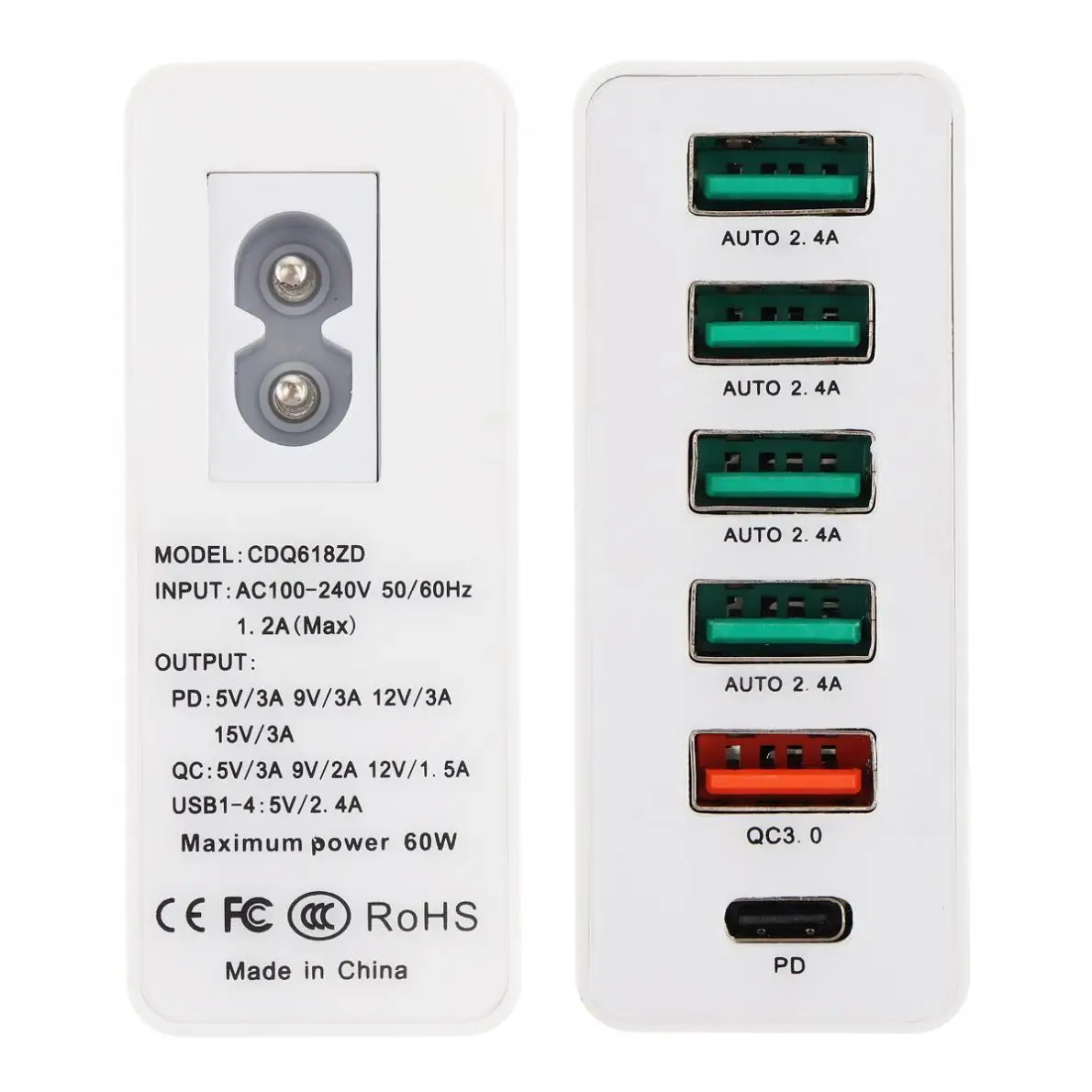60 Вт USB Quick Зарядное устройство QC3.0 настольная зарядная станция зарядное устройство с 6-Порты и разъёмы для мобильного телефона