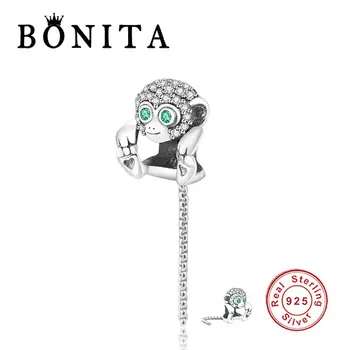 

Real 925 Sterling Silver Pave Monkey Charm Dangle Fit Original Pan Charms Bracelet Necklace Bead Berloque Jewelry DIY Making