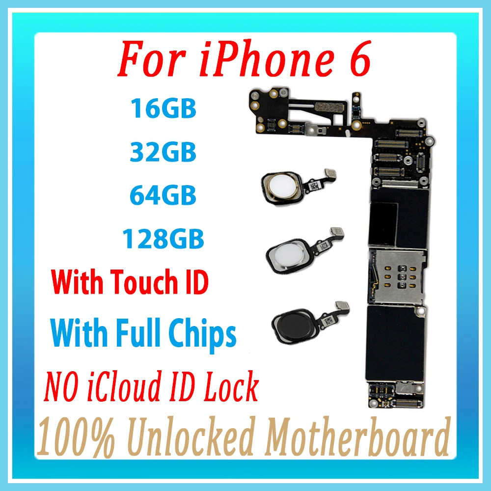 

100% original Unlocked Main board For iPhone 6 Motherboard With / Without touch ID Logic Board with full chips,NO iCloud