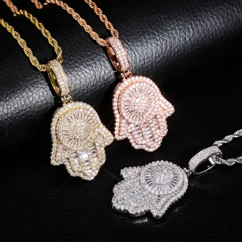 

New Design Trendy Gold/Rose Gold Hamsa Hand Of Fatima Pendant Necklace For Women Men Gifts Fashion Hip Hop Jewelry Wholesale