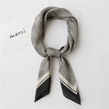 

Luna&Dolphin Women Square Scarf 70*70cm Houndstooth Small Scarf Black White Chiffon SilkHeadbands Bandana Bag Neck Scarf Hijab