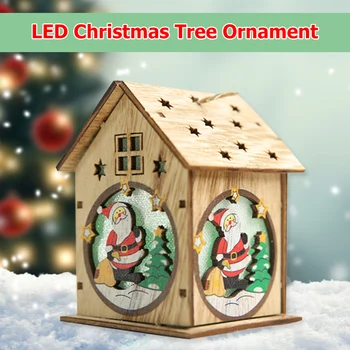 

Mini Christmas Wooden Pendants Light Wood Crafts Gifts Hanging Cage Xmas Tree Ornament DIY Lampshade Ceiling Light