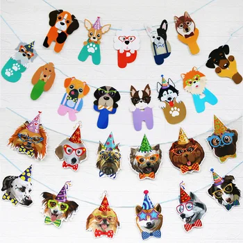 

1pcs Birthday Dog Garland Photographic Dog Face Birthday Banner Dog Bday Party Bunting Decoration