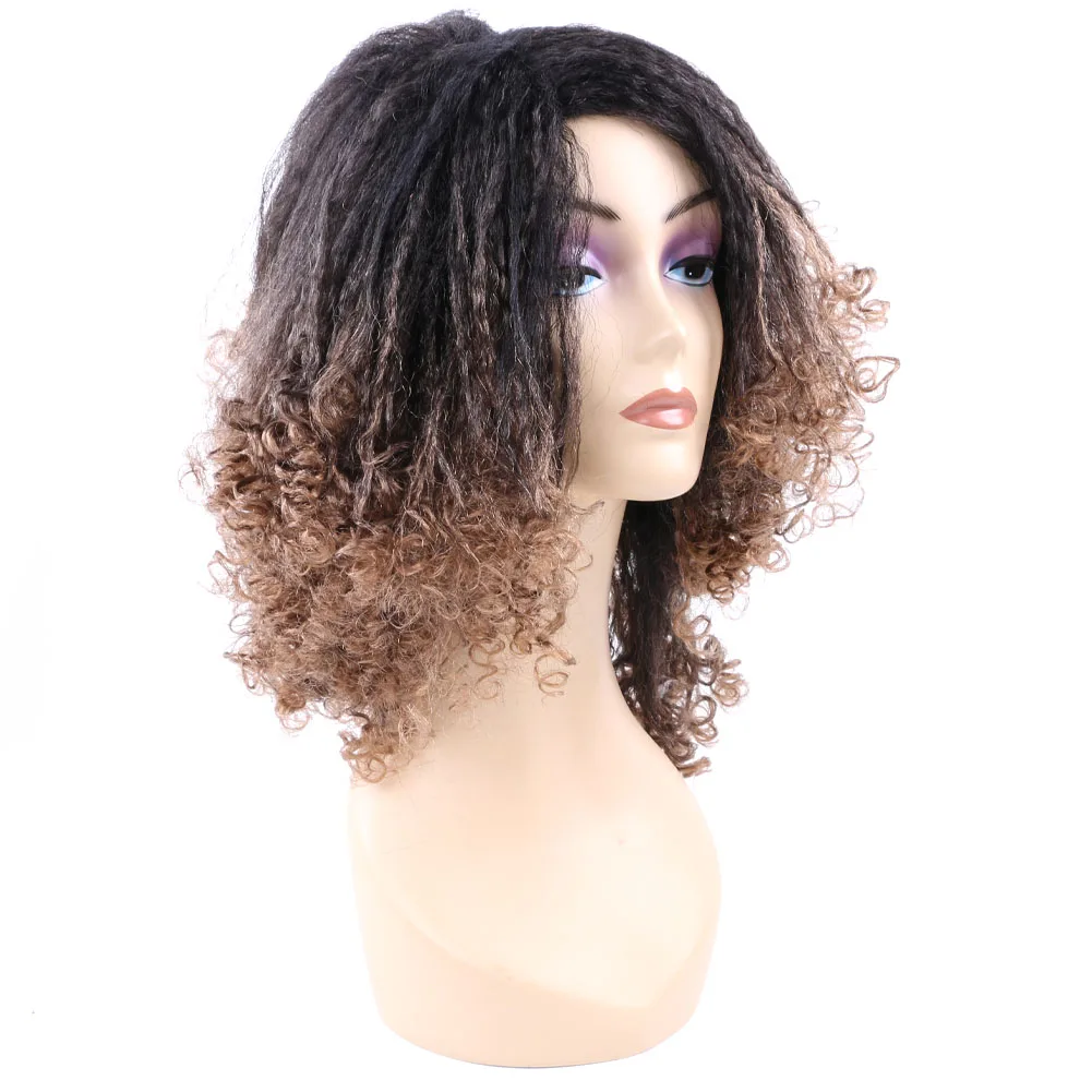 

Yaki Kinky Straight Fades to Kinky Curly Wigs for Balck Women Cosplay Synthetic Wigs T27 Ombre Black Light Brown Colors 12" Wig