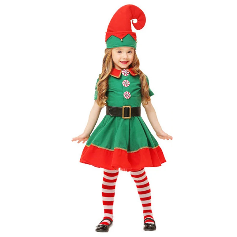 Комплект рождественской одежды для мальчиков и девочек, зеленое платье эльфа женские, мужские, вечерние, на год, Детская Одежда Необычное рождественское платье вечерние платья