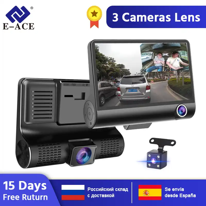 E-ACE Автомобильный видеорегистратор 3 камеры s объектив 4,0 дюймов Даш камера двойной объектив с камерой заднего вида видеорегистратор авто ре...
