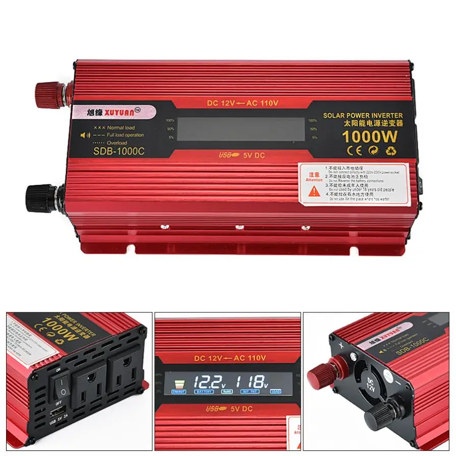 

1000W 12V 24V to AC 230V 110V Aluminum Alloy Case Solar Power Car Inverter with LCD Display Converters