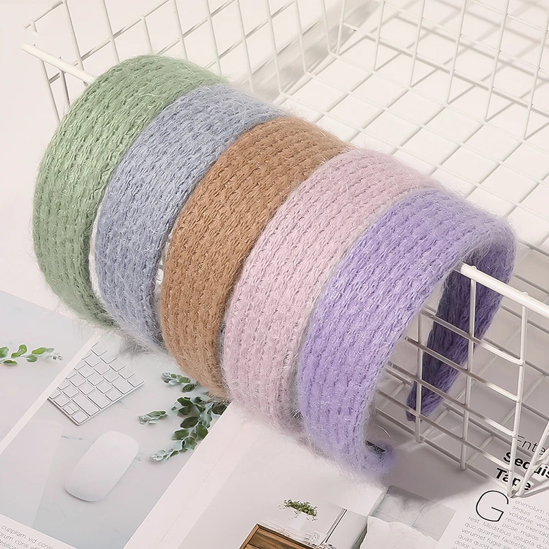 

2020 Autumn And Winter Woolen Striped Headband For Women Candy Color Sweet Headband Simple Fashion Hairbands Hair Accessories