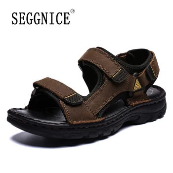 

Man Fashion Leather Sandals Breathable Summer Slippers Beach Open Toe Mens Shoes Casual Men's Leather Slippers Plus Size 38-48