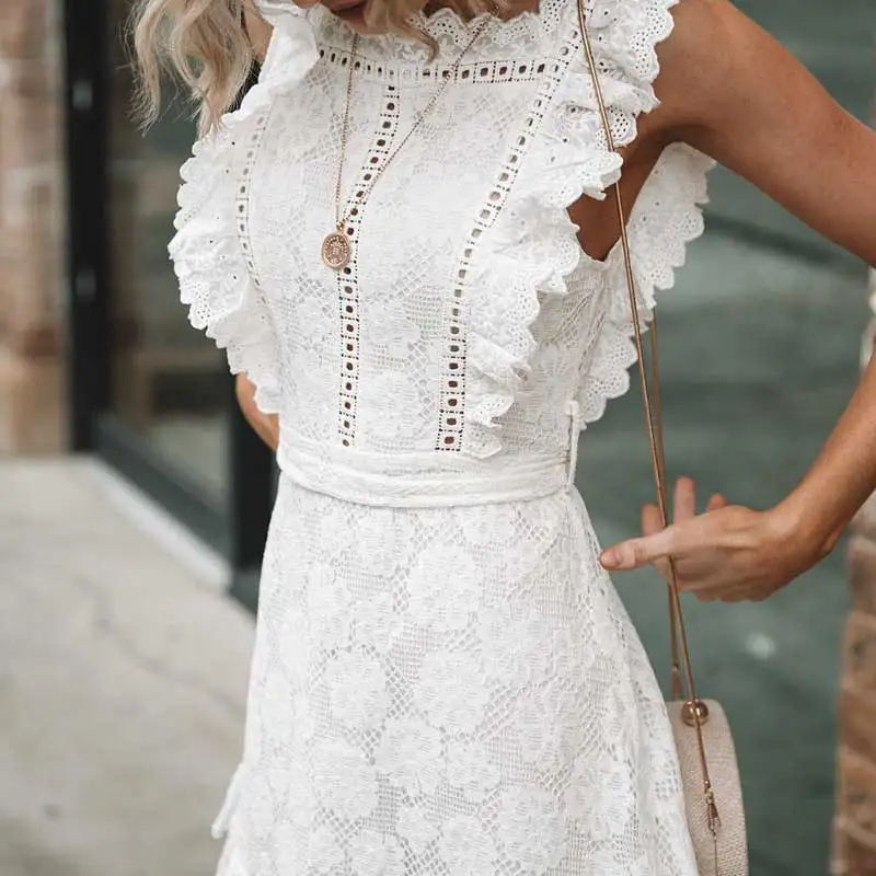 BOHO INSPIRED/Вечерние платья белого цвета из хлопка с вышивкой и оборками летние