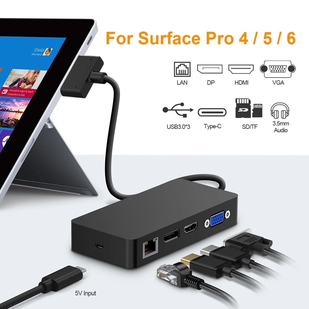 Concentrador de red USB 3,0 para Microsoft Surface Pro 4, y 6, lector de tarjetas, HDMI, 4K, VGA, Jack de 3,5mm, RJ45, Adaptador TF, Multi USB 3,0, de muelle|Concentradores USB| - AliExpress