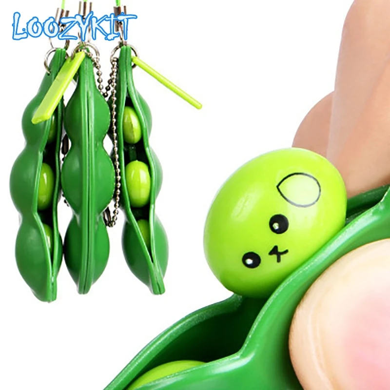 Edamame-Llavero de descompresión de guisantes para niños, juguete antiestrés de goma adultos, juguetes antiestrés 2021